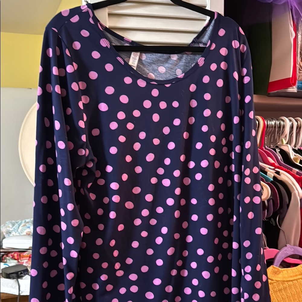 LuLaRoe Long Sleeve Top - Navy and Pink Polka Dots